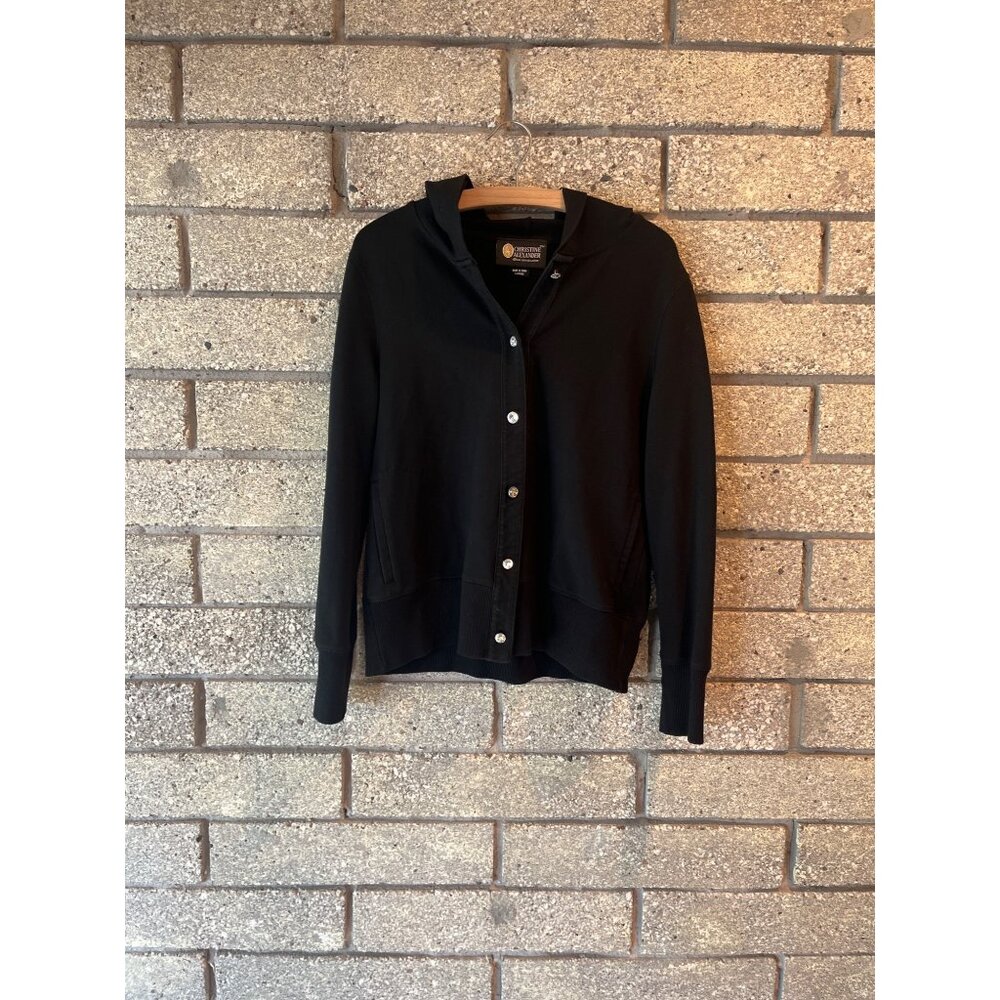 Christine Alexander Black Button-Up Hoodie W/ Rhinestone Accents & Pockets L